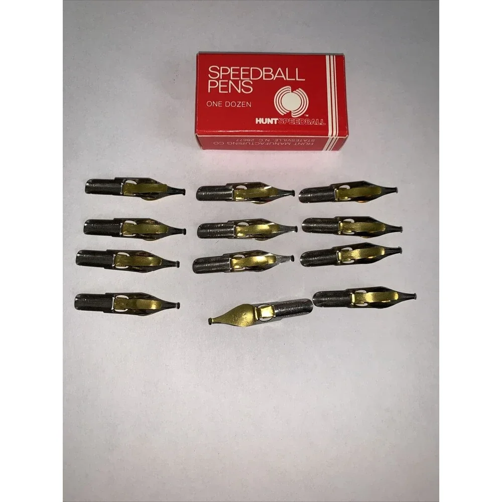 Vintage HUNT SPEEDBALL PENS D-4 Oval Easy To Use Calligraphy Pen Nibs (12)